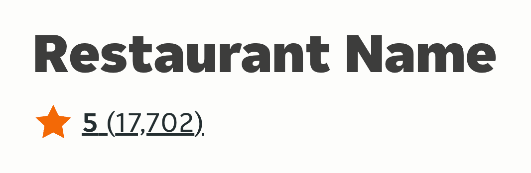 A listing header reading: Restaurant Name, a star, 5 (17,702)